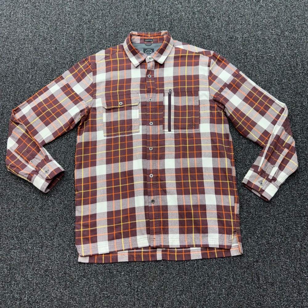 Wrangler ATG Plaid Flannel Shirt Elbow Patches Mens Medium Burgundy gorpcore